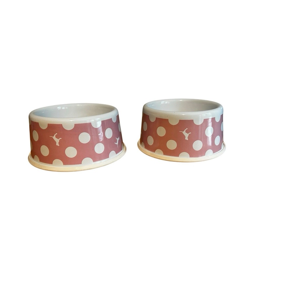 RARE Victoria's Secret PINK brand Polka dot ceramic dog bowl Lot 2 Vintage